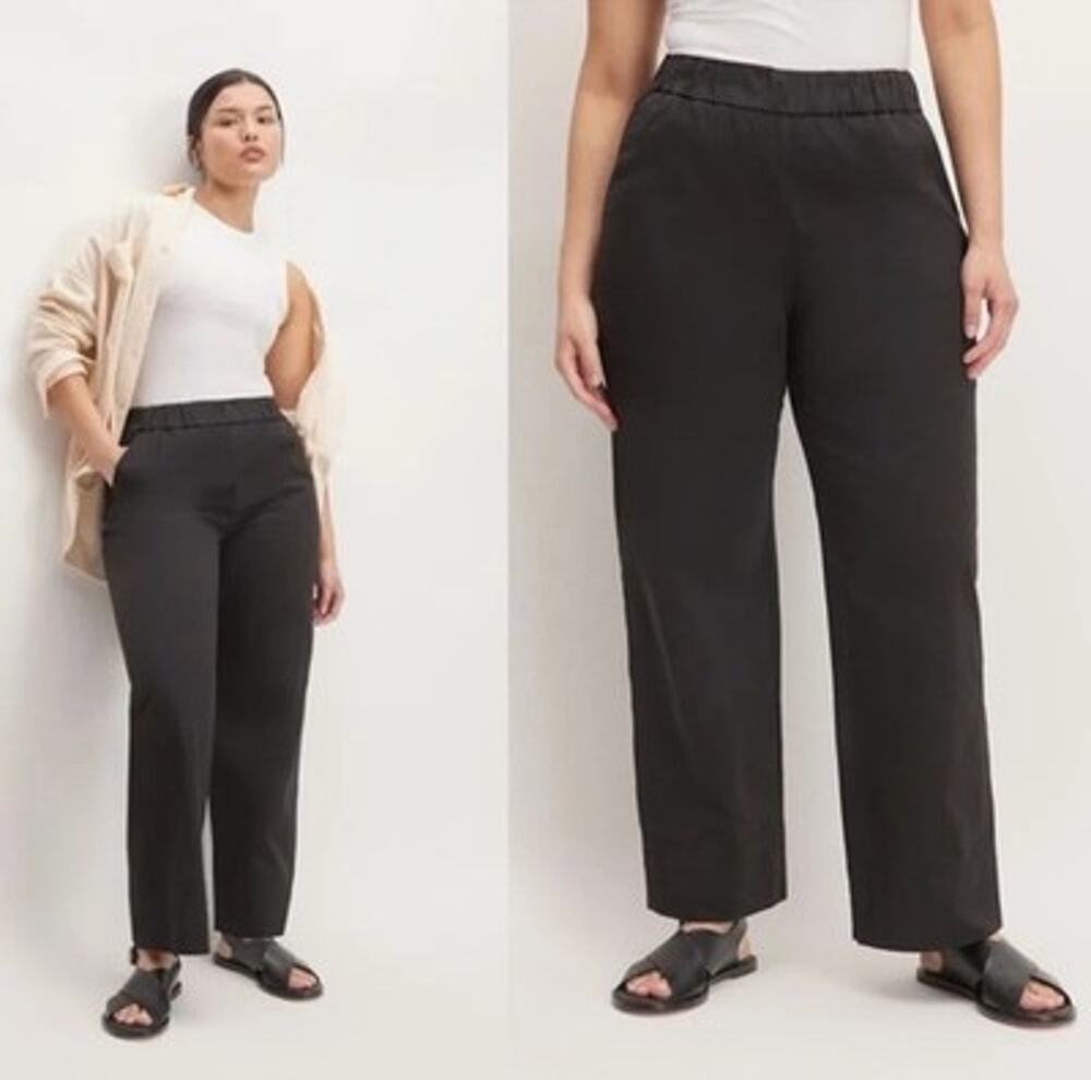 Everlane The Easy Pant Black Organic Cotton Wide Leg Elastic Waist Size 14